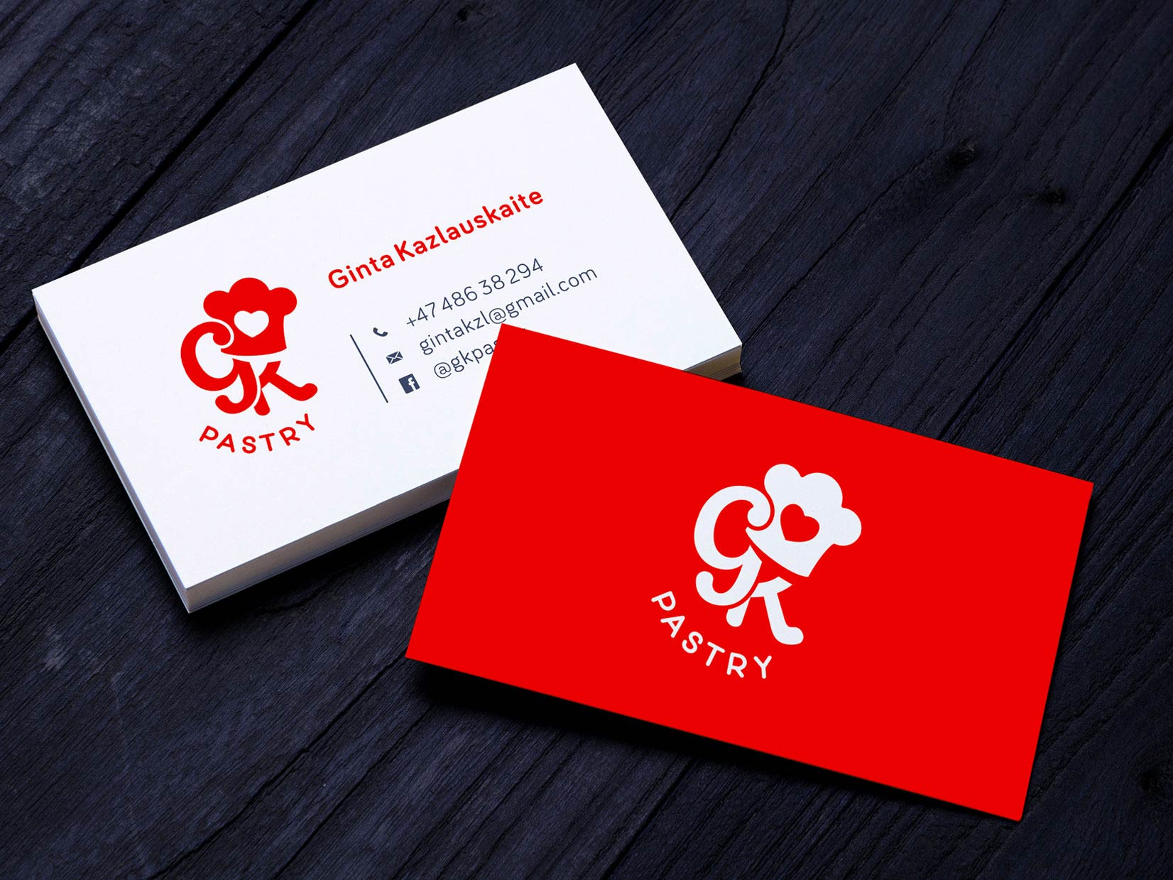 GK Pastry business cards.